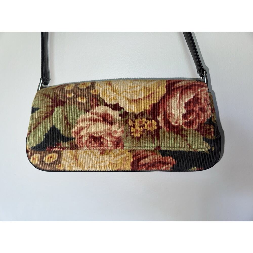 Vintage Y2K Liz Claiborne Floral Tapestry Corduroy Shoulder Bag Cottagecore - Picture 2 of 8